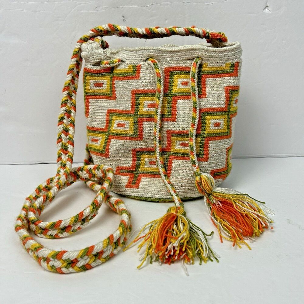 Wayuu Mochila Mini Bag Shoulder Crossbody Tassels Drawstring Bucket Columbia